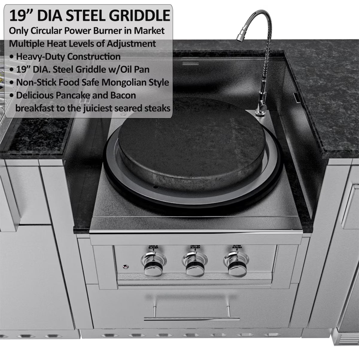 Sunstone Hill Country 13′6″ Stainless Steel Outdoor Kitchen Island Package with Grill, Side Burner, Refrigerator & Sink
