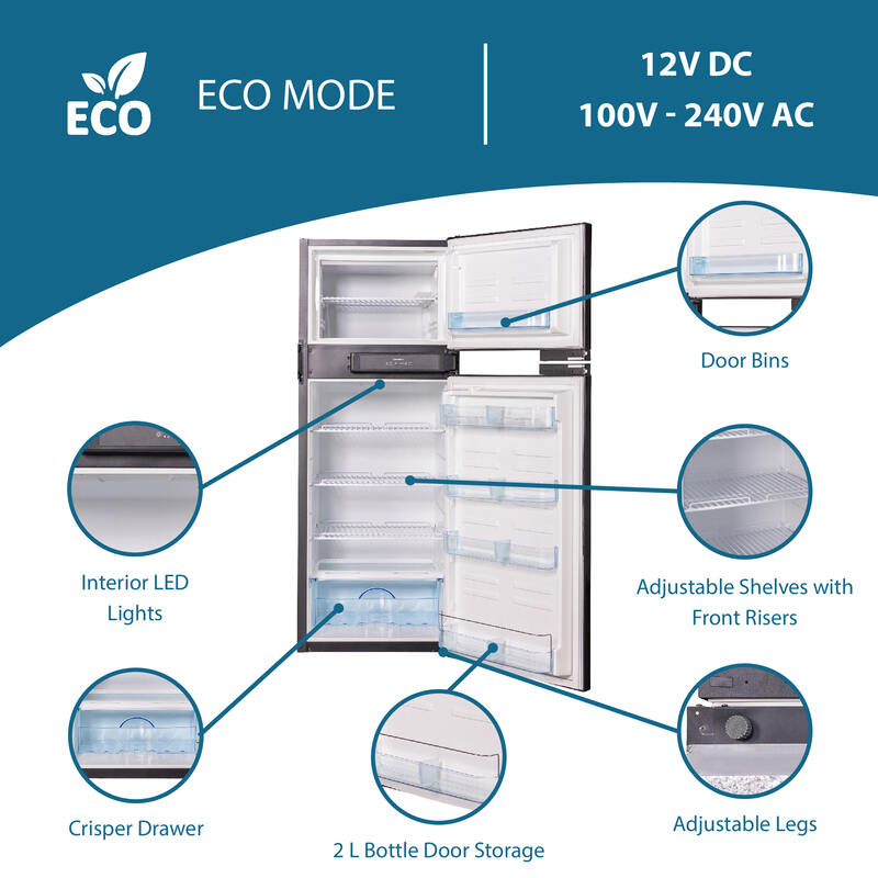 Conserv 10 cu. ft. 12V DC Stainless Steel Refrigerator/Freezer – Two Doors, Ideal for RV, Boat, and Off-Grid Use