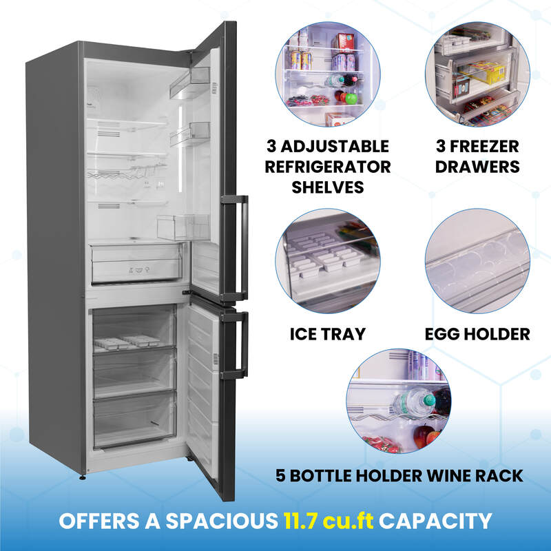 Conserv 12 Cu. Ft. No-Frost Bottom Freezer Refrigerator with Wine Rack – Garage Ready, ENERGY STAR®, Stainless
