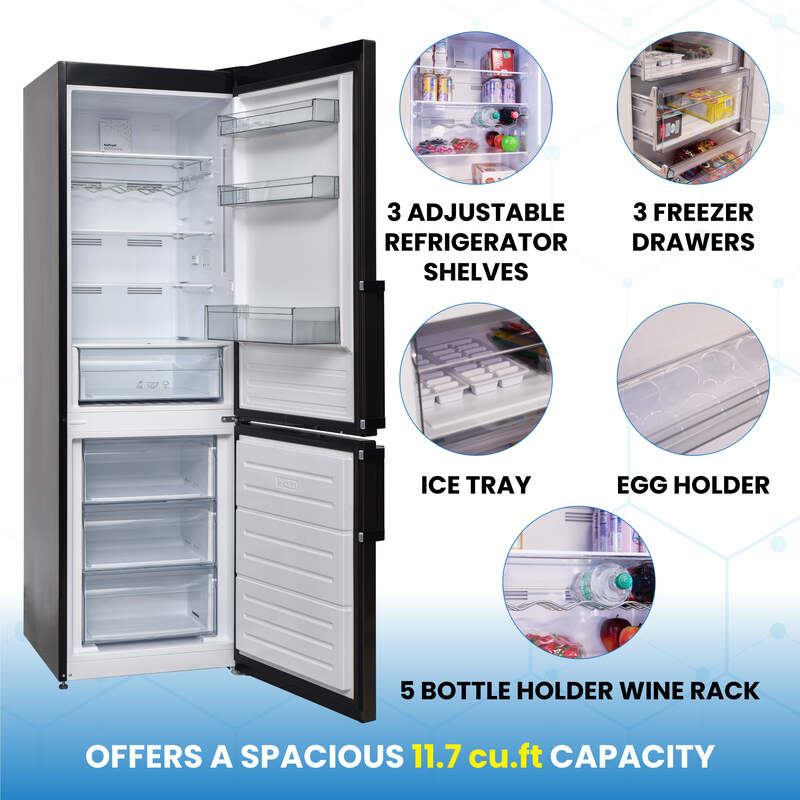 Conserv 12 Cu. Ft. No-Frost Bottom Freezer Refrigerator with Wine Rack – Garage Ready, ENERGY STAR®, Titanium