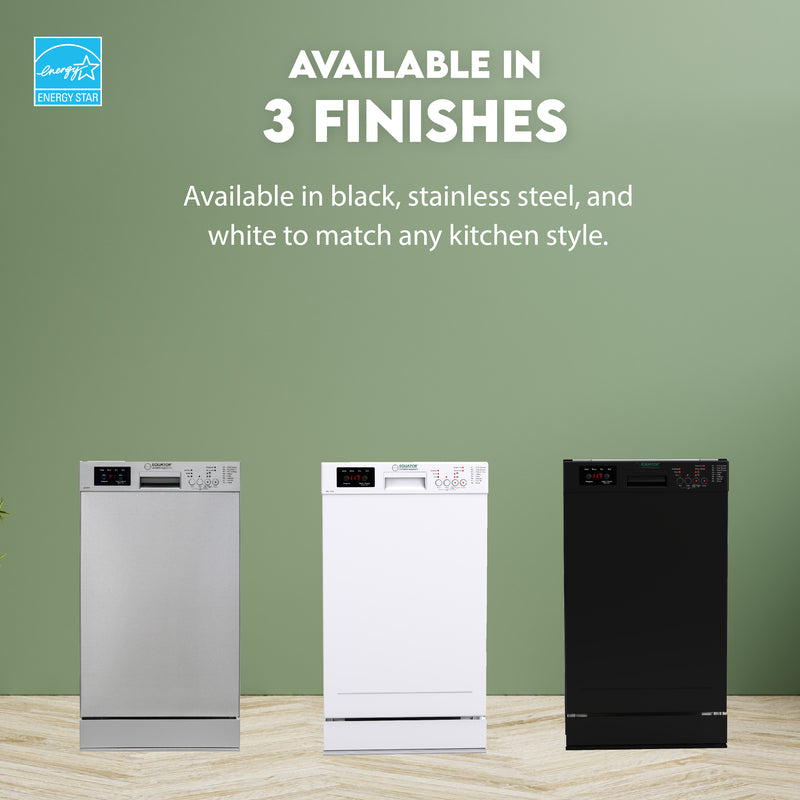 Equator Advanced Appliances 18″ Built-In Dishwasher – 10 Place Settings with Wine Rack, 3.4 Gal, 51 dB Quiet, ENERGY STAR®, ADA, 110V Black