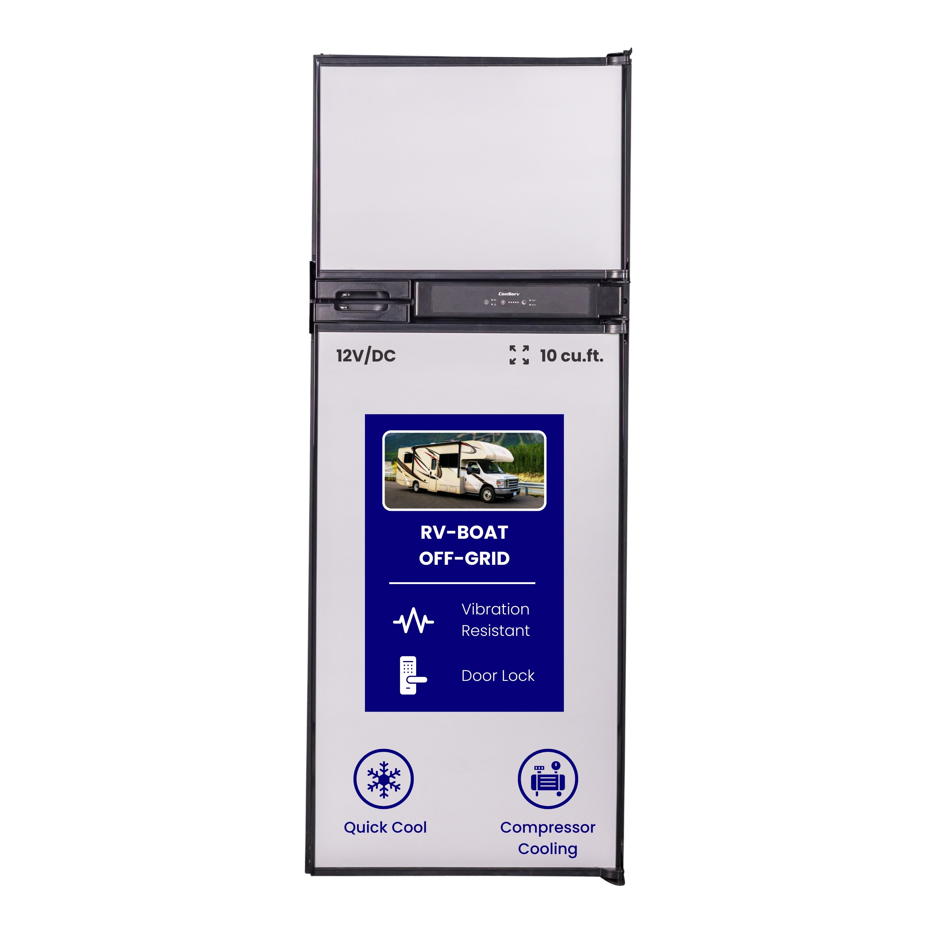 Conserv 10 cu. ft. 12V DC Stainless Steel Refrigerator/Freezer – Two Doors, Ideal for RV, Boat, and Off-Grid Use
