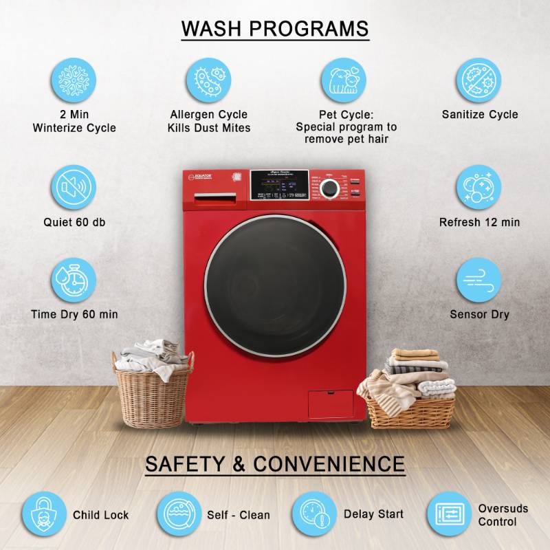 Equator Advanced Appliances All-in-One 4600 Ventless/Vented Washer Dryer with Pet Cycle, 1.62 cu. ft., 15 lb Capacity, 110V -Merlot