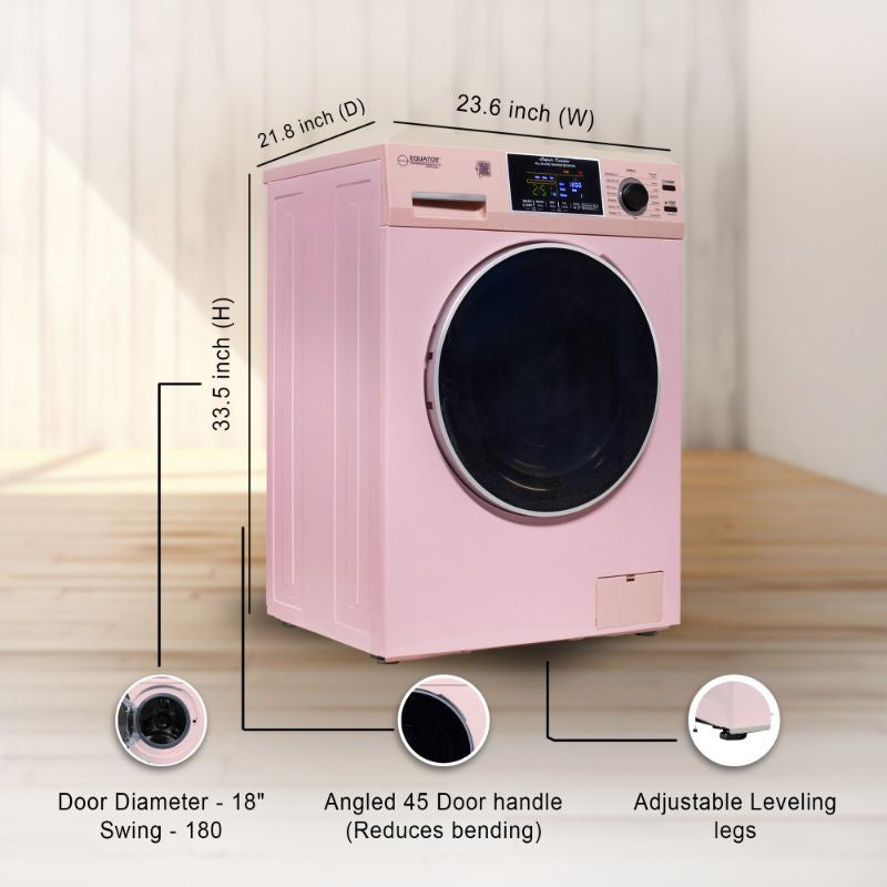 Equator Advanced Appliances All-in-One 4600 Ventless/Vented Washer Dryer with Pet Cycle, 1.62 cu. ft., 15 lb Capacity, 110V -Pink