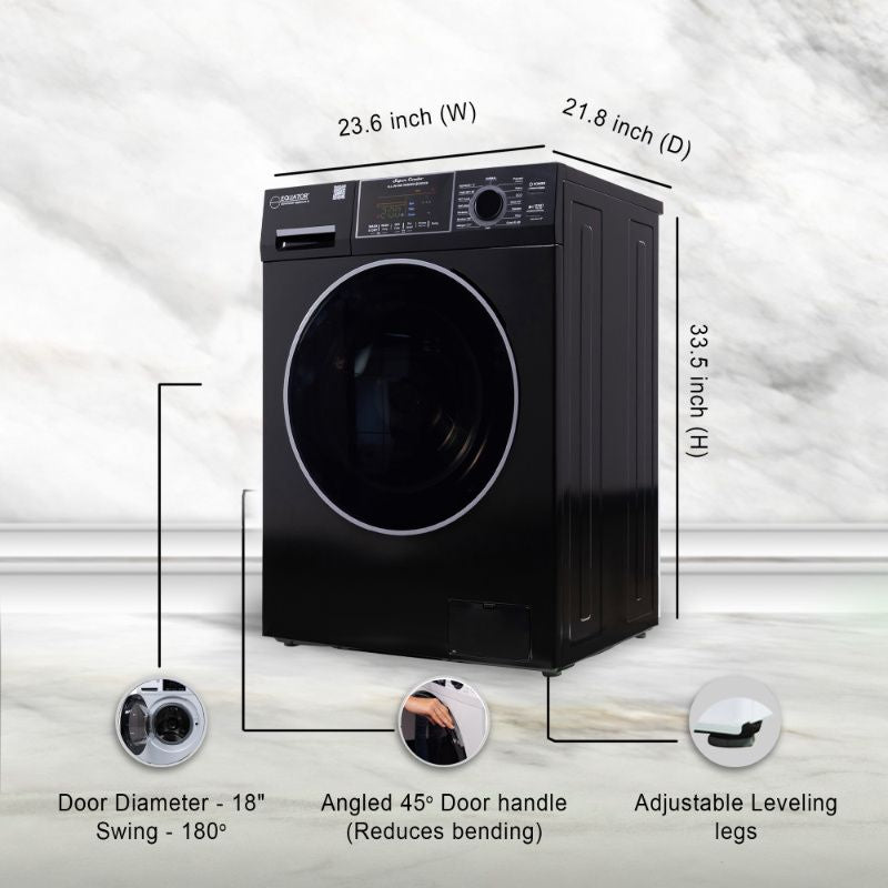 Equator Advanced Appliances All-in-One 4700 Washer-Dryer, Ventless, Fully Built-In, Zero Clearance, 1.62 cu. ft. / 15 lb Capacity, 110V, 1400 RPM - Black