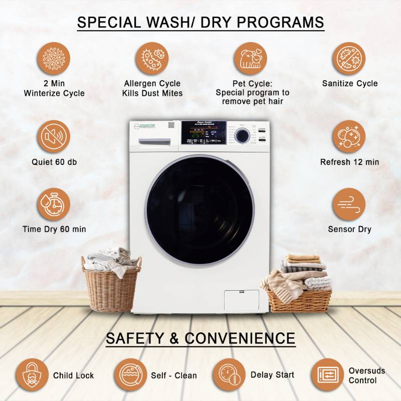 Equator Advanced Appliances All-in-One 4800 Washer-Dryer with Vented Drying — Dries 30% Faster Than Condenser Models, 15 lb Capacity, 110V - White