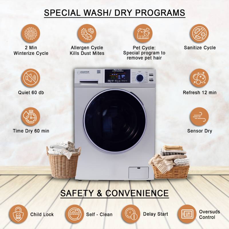 Equator Advanced Appliances All-in-One 4800 Washer-Dryer with Vented Drying — Dries 30% Faster Than Condenser Models, 15 lb Capacity, 110V - Silver