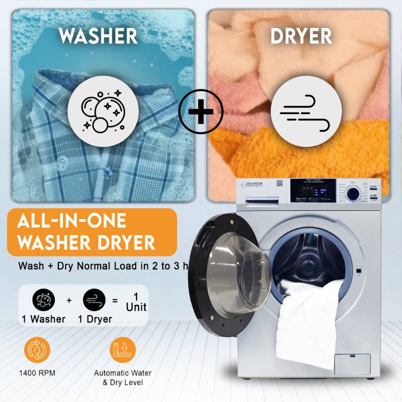 Equator Advanced Appliances All-in-One 4800 Washer-Dryer with Vented Drying — Dries 30% Faster Than Condenser Models, 15 lb Capacity, 110V - Silver