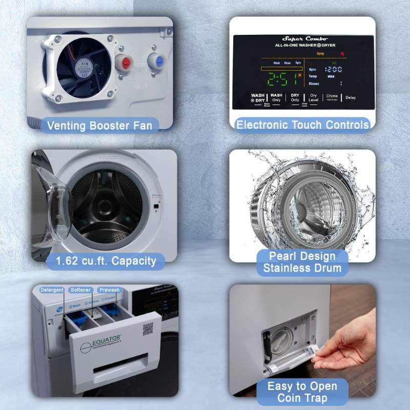 Equator Advanced Appliances All-in-One 4800 Washer-Dryer with Vented Drying — Dries 30% Faster Than Condenser Models, 15 lb Capacity, 110V - Silver