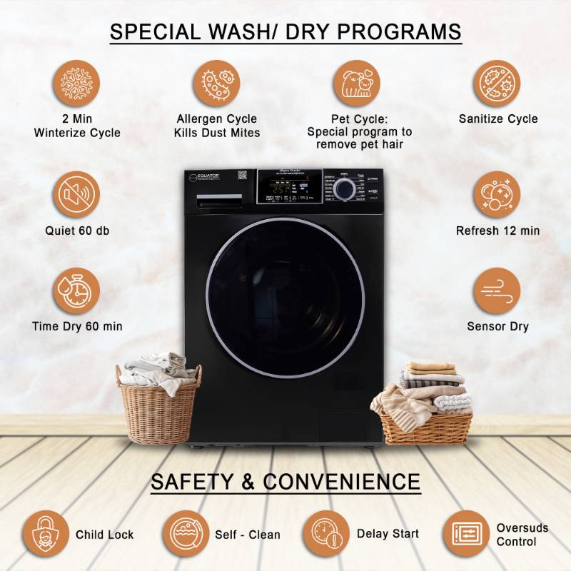 Equator Advanced Appliances All-in-One 4800 Washer-Dryer with Vented Drying — Dries 30% Faster Than Condenser Models, 15 lb Capacity, 110V - Black