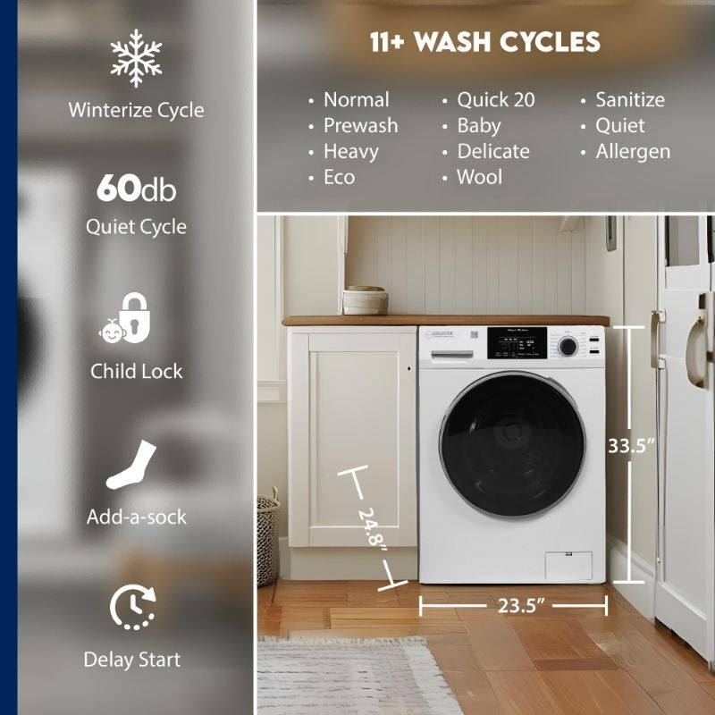 Equator Advanced Appliances Super Washer 1.9 cu. ft. / 18 lb Capacity with Sanitize & Allergen Cycles, Winterize Function, 1400 RPM, White, 110V