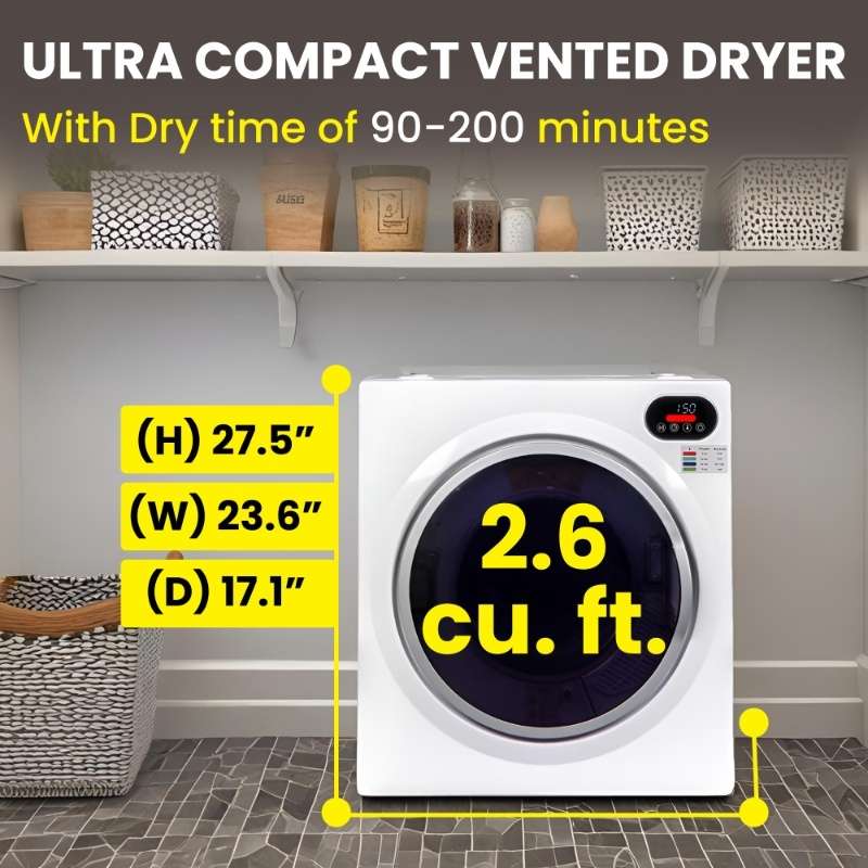 Equator Advanced Appliances Ultra-Compact Short Vented Sensor Dryer with LED Controls, 2.6 cu. ft. / 10 lb Capacity, 110V / 1400W