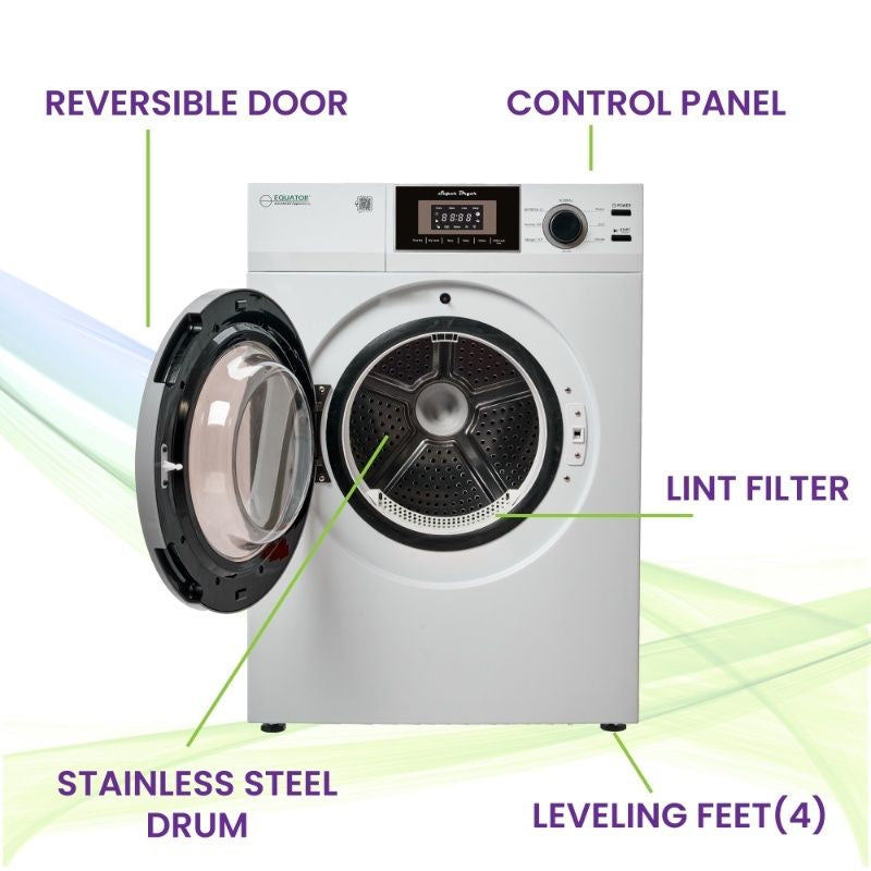 Equator Advanced Appliances Premium 24" Compact Vented Dryer with Washer Socket, Sensor Dry, 3.1 cu. ft. / 13 lb Capacity, 110V