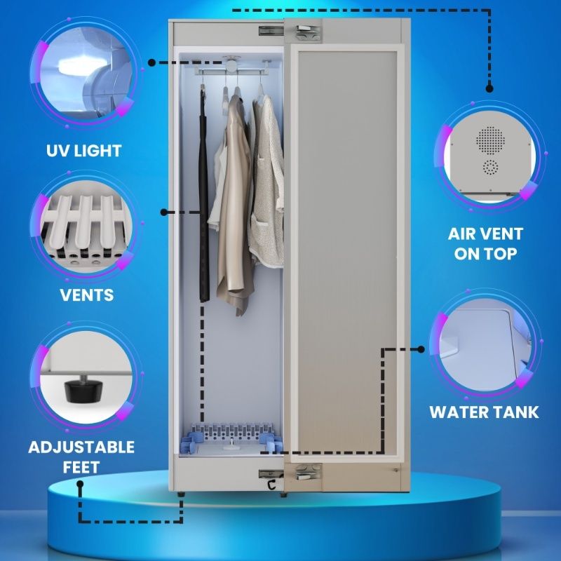 Equator Advanced Appliances Steam Dryer Closet – Wrinkle Removal, Sanitizing & Deodorizing, Refreshes Clothing, Slim Design, 110V Left Hinge Stainless