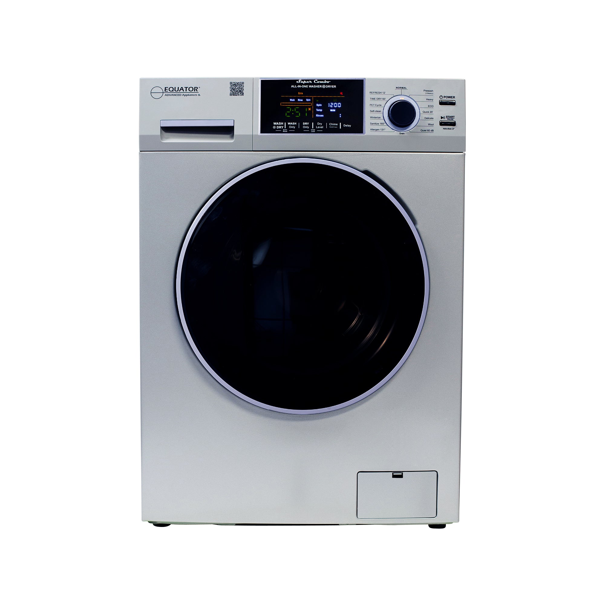 Equator Advanced Appliances All-in-One 4800 Washer-Dryer with Vented Drying — Dries 30% Faster Than Condenser Models, 15 lb Capacity, 110V - Silver
