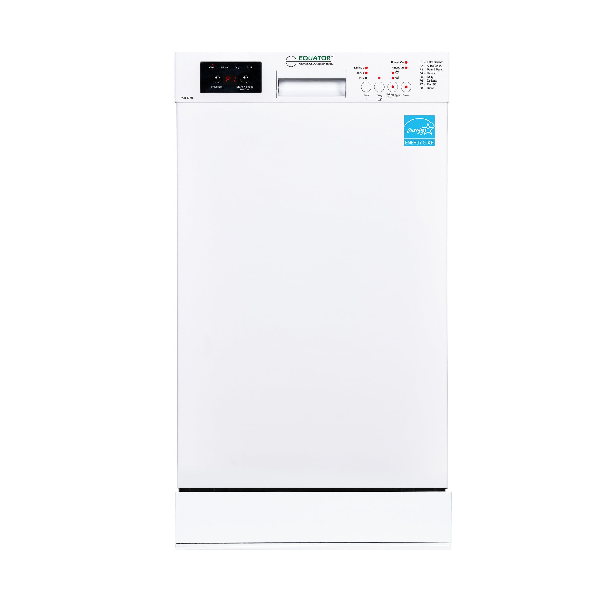Equator Advanced Appliances 18″ Built-In Dishwasher – 10 Place Settings with Wine Rack, 3.4 Gal, 51 dB Quiet, ENERGY STAR®, ADA, 110V White
