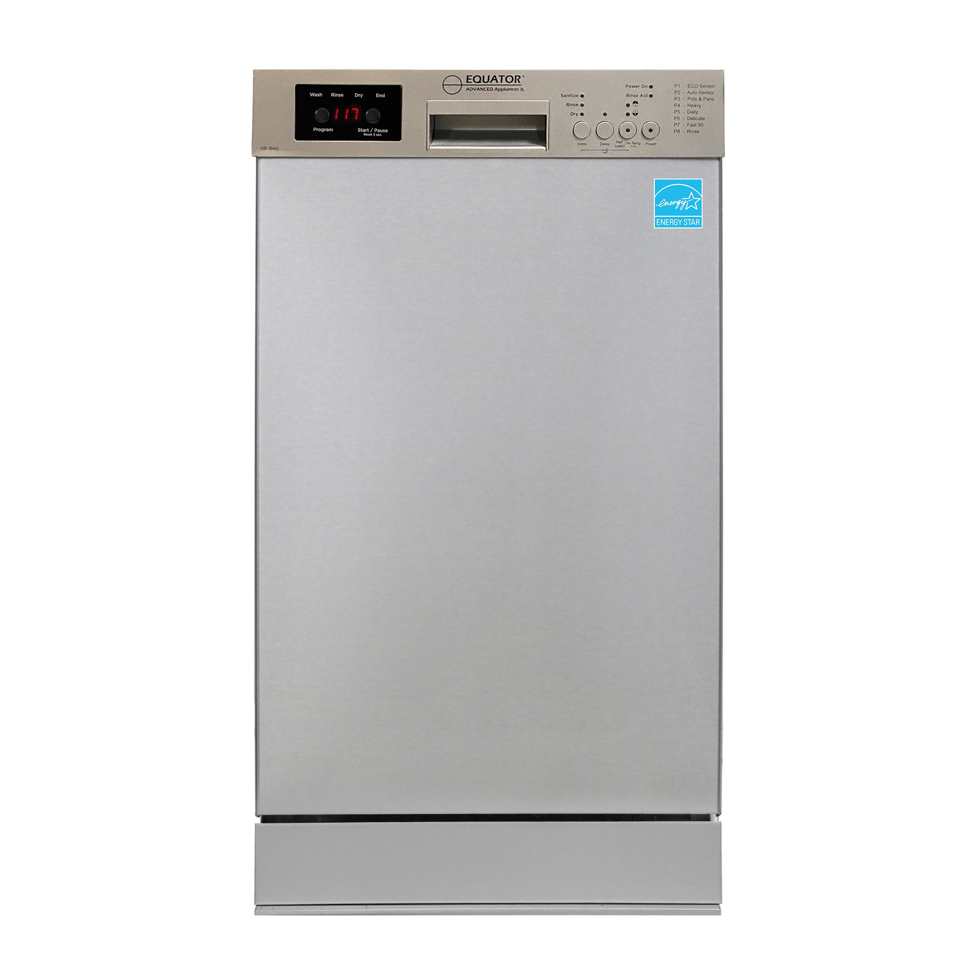 Equator Advanced Appliances 18″ Built-In Dishwasher – 10 Place Settings with Wine Rack, 3.4 Gal, 51 dB Quiet, ENERGY STAR®, ADA, 110V Stainless
