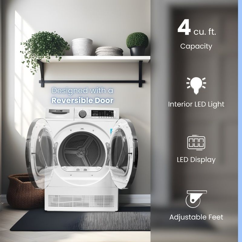 ConServ 4 cu. ft. 220V Ventless Condenser Dryer with Sanitize Cycle, LED Display, Reversible Door, Energy Star® Rated White