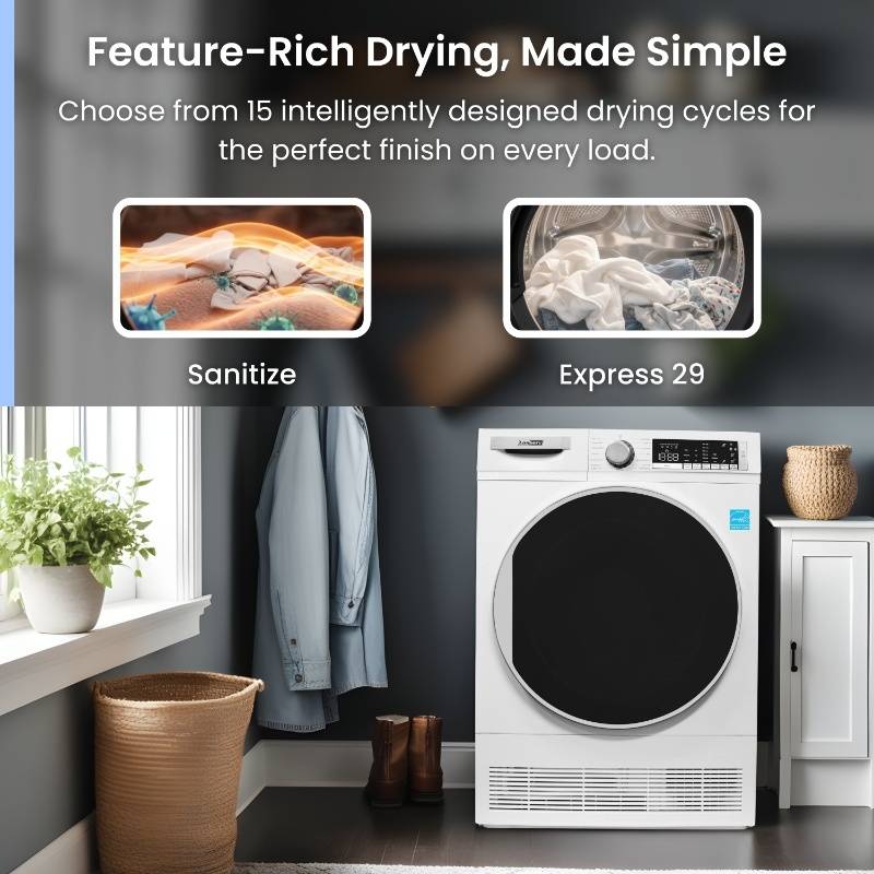 ConServ 4 cu. ft. 220V Ventless Condenser Dryer with Sanitize Cycle, LED Display, Reversible Door, Energy Star® Rated White
