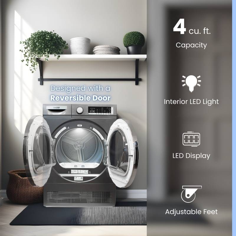 ConServ 4 cu. ft. 220V Ventless Condenser Dryer with Sanitize Cycle, LED Display, Reversible Door, Energy Star® Rated Titanium