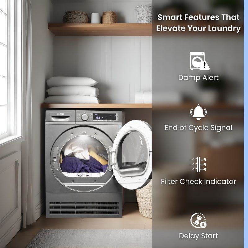 ConServ 4 cu. ft. 220V Ventless Condenser Dryer with Sanitize Cycle, LED Display, Reversible Door, Energy Star® Rated Titanium