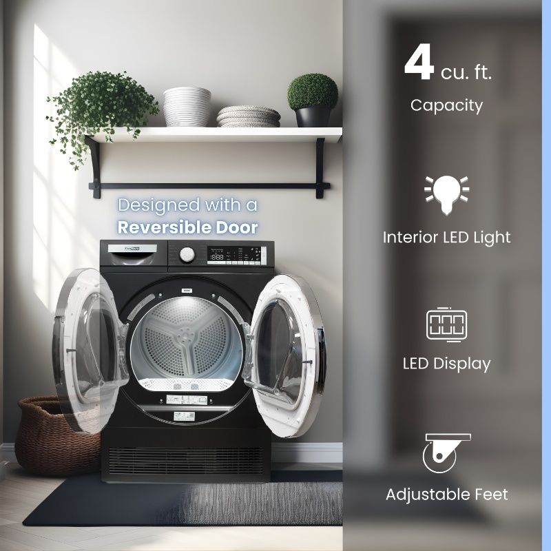 ConServ 4 cu. ft. 220V Ventless Condenser Dryer with Sanitize Cycle, LED Display, Reversible Door, Energy Star® Rated Black