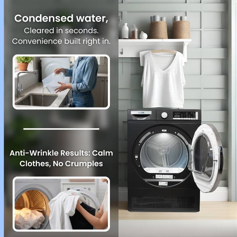 ConServ 4 cu. ft. 220V Ventless Condenser Dryer with Sanitize Cycle, LED Display, Reversible Door, Energy Star® Rated Black