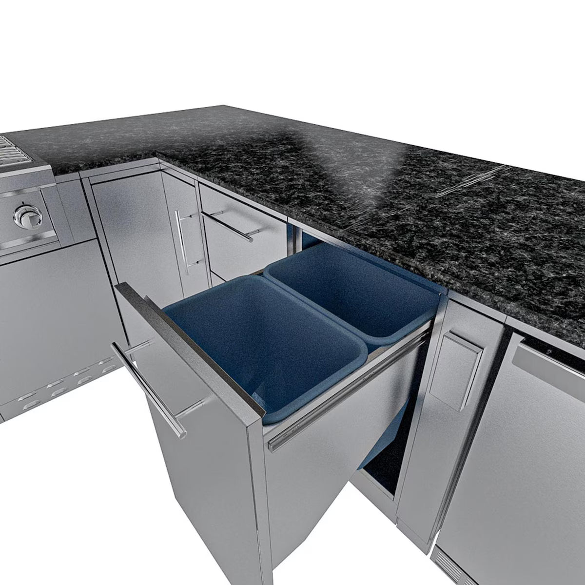 Sunstone Rancher L-Shaped 8′11″ × 11′ Stainless Steel Outdoor Kitchen Island Package