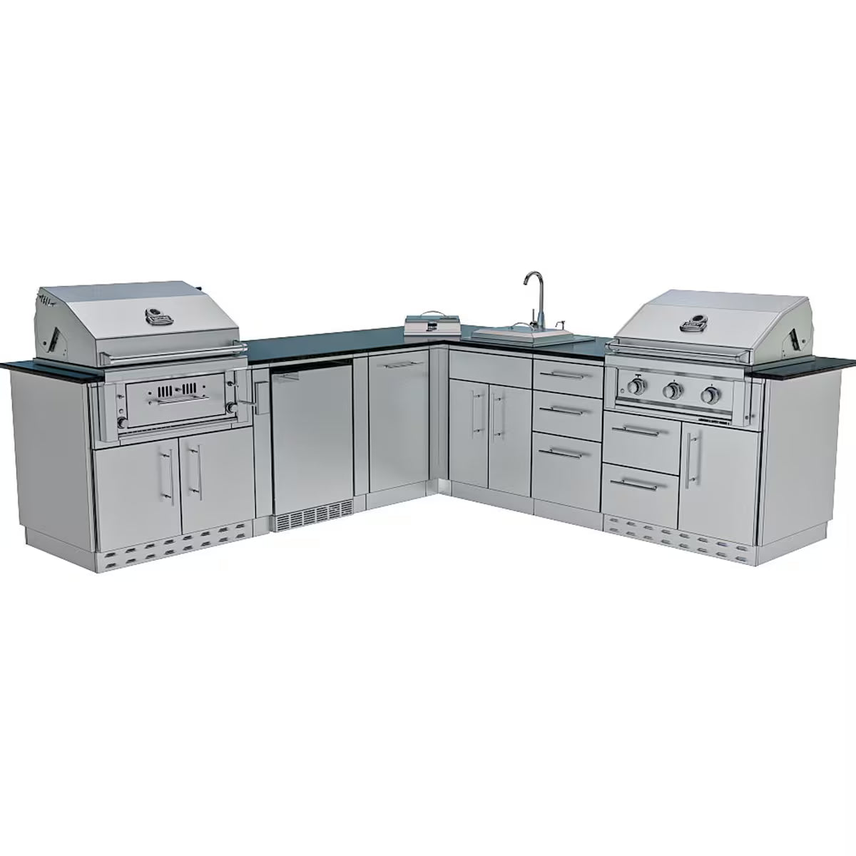 Sunstone Texas Tango 19′ Stainless Steel Outdoor Kitchen Island Package with Grill, Side Burner, Refrigerator & Sink