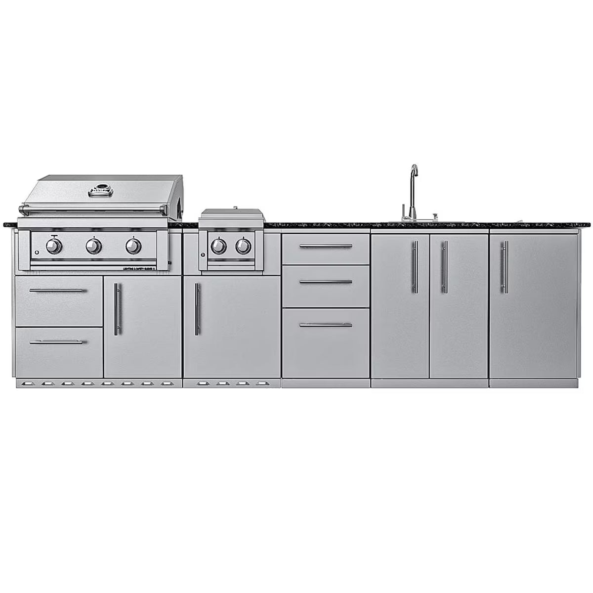 Sunstone Magnolia 10′ Stainless Steel Outdoor Kitchen Island Package with Grill, Side Burner, Refrigerator & Sink