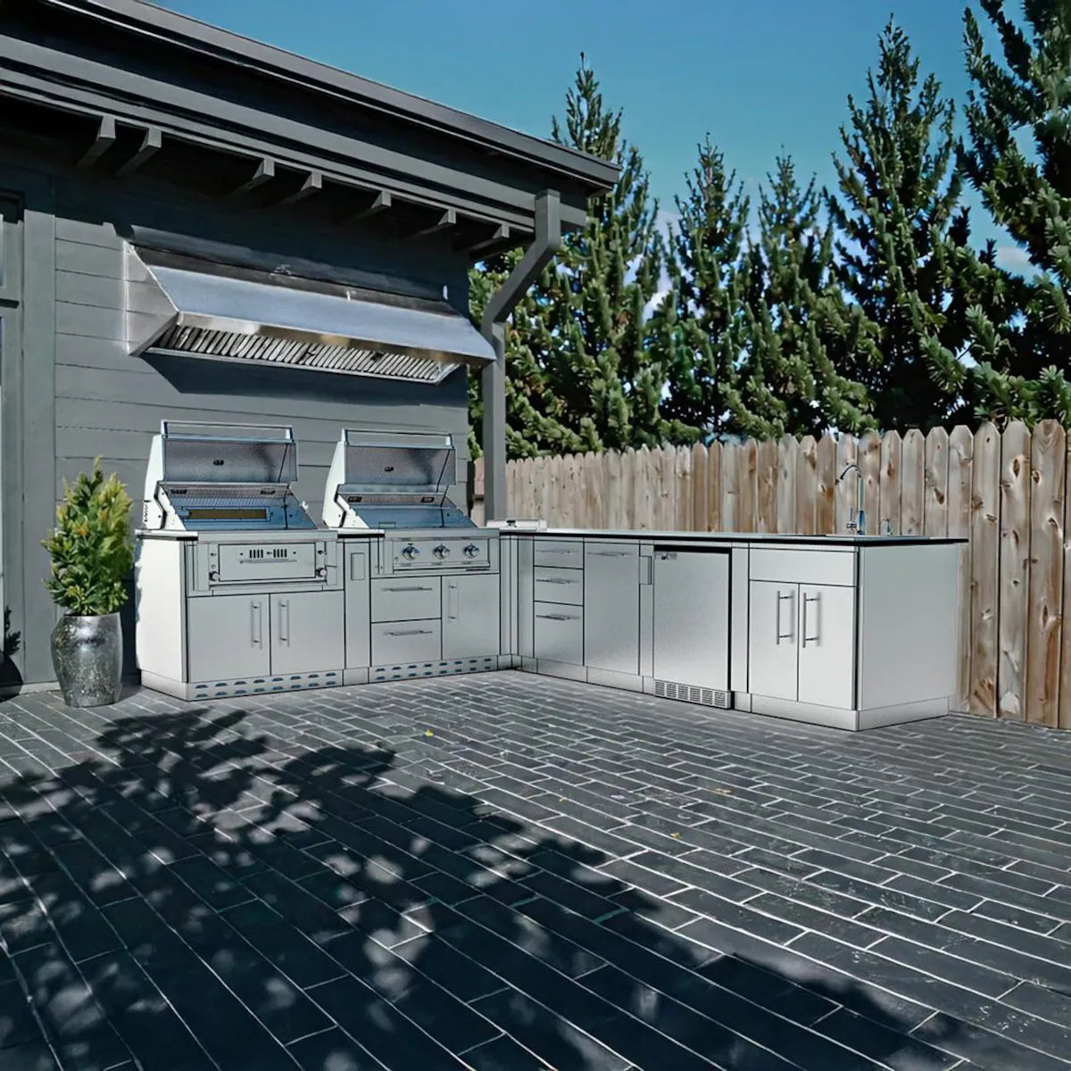 Sunstone Texas Tango 19′ Stainless Steel Outdoor Kitchen Island Package with Grill, Side Burner, Refrigerator & Sink