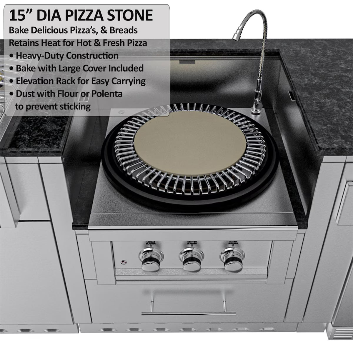 Sunstone Hill Country 13′6″ Stainless Steel Outdoor Kitchen Island Package with Grill, Side Burner, Refrigerator & Sink