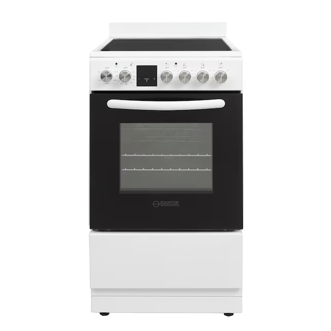 Equator Advanced Appliances 20″ Freestanding Electric Range with Air Fry Convection Oven, 4-Burner Glass Top – White