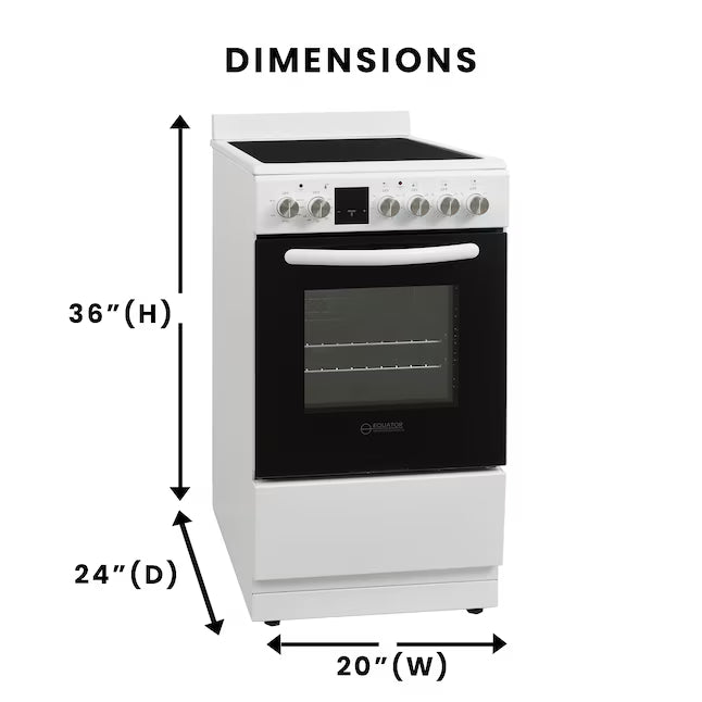 Equator Advanced Appliances 20″ Freestanding Electric Range with Air Fry Convection Oven, 4-Burner Glass Top – White