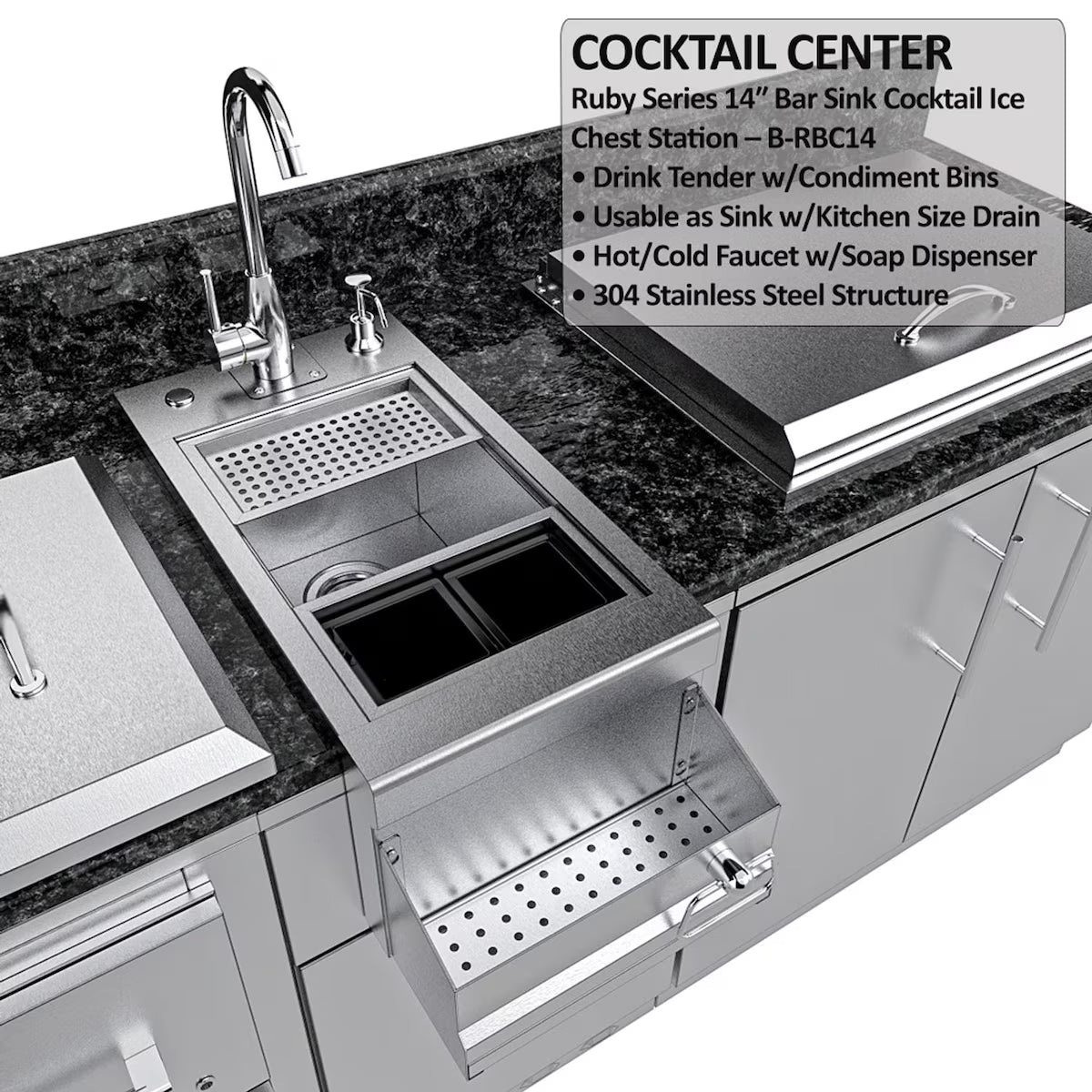 Sunstone Galley 10′8″ Clean & Prep Outdoor Kitchen Island Package