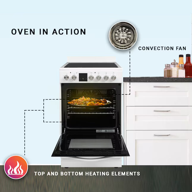 Equator Advanced Appliances 20″ Freestanding Electric Range with Air Fry Convection Oven, 4-Burner Glass Top – White