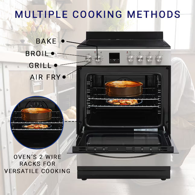 Equator Advanced Appliances 24″ Freestanding Electric Range with Air Fry Convection Oven, 4-Burner Glass Top – Stainless