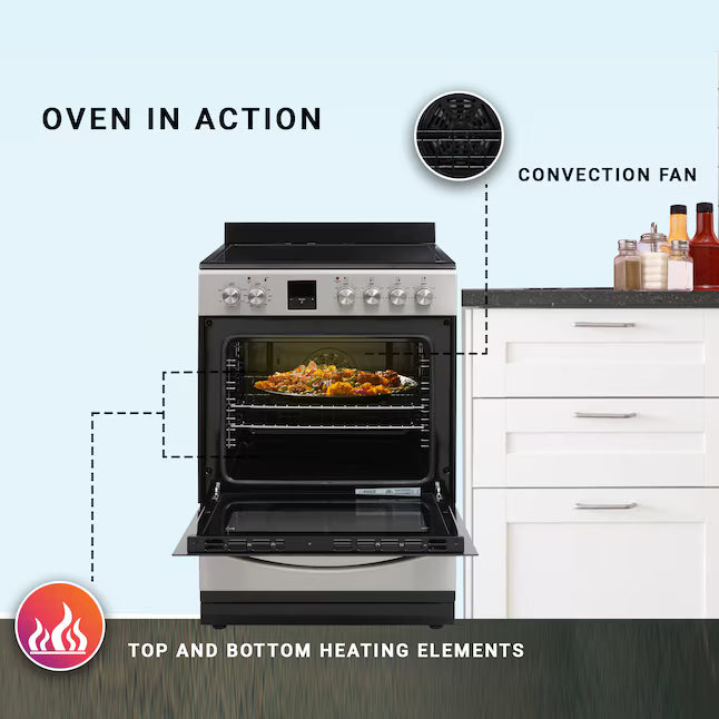 Equator Advanced Appliances 20″ Freestanding Electric Range with Air Fry Convection Oven, 4-Burner Glass Top – Stainless
