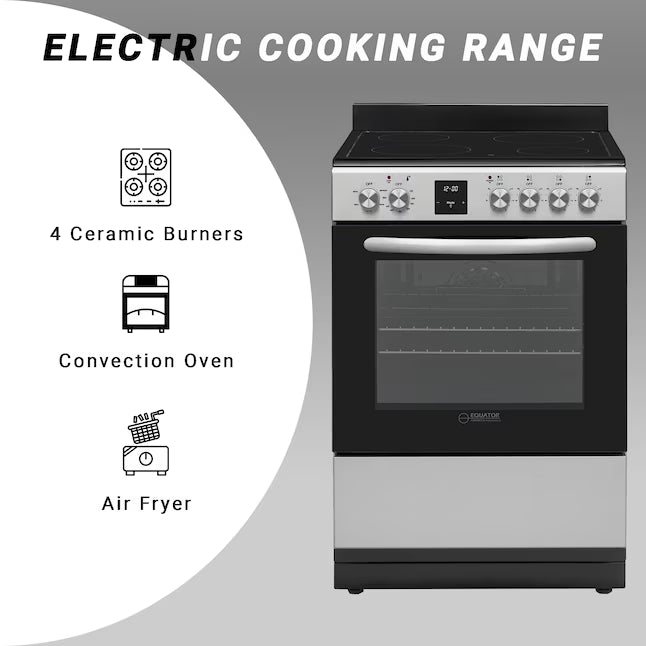 Equator Advanced Appliances 20″ Freestanding Electric Range with Air Fry Convection Oven, 4-Burner Glass Top – Stainless