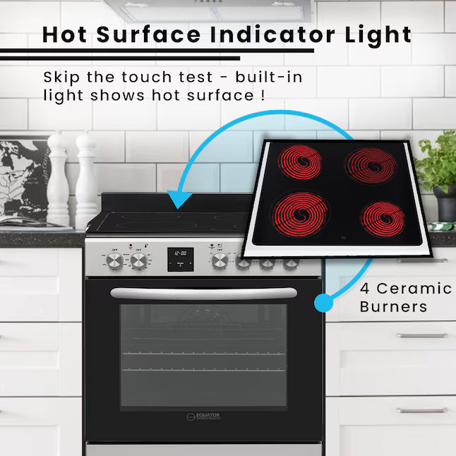 Equator Advanced Appliances 24″ Freestanding Electric Range with Air Fry Convection Oven, 4-Burner Glass Top – Stainless