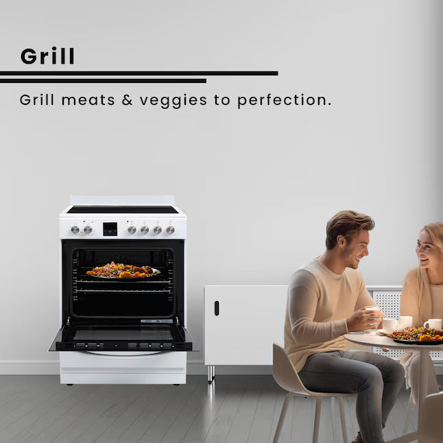 Equator Advanced Appliances 24″ Freestanding Electric Range with Air Fry Convection Oven, 4-Burner Glass Top – White