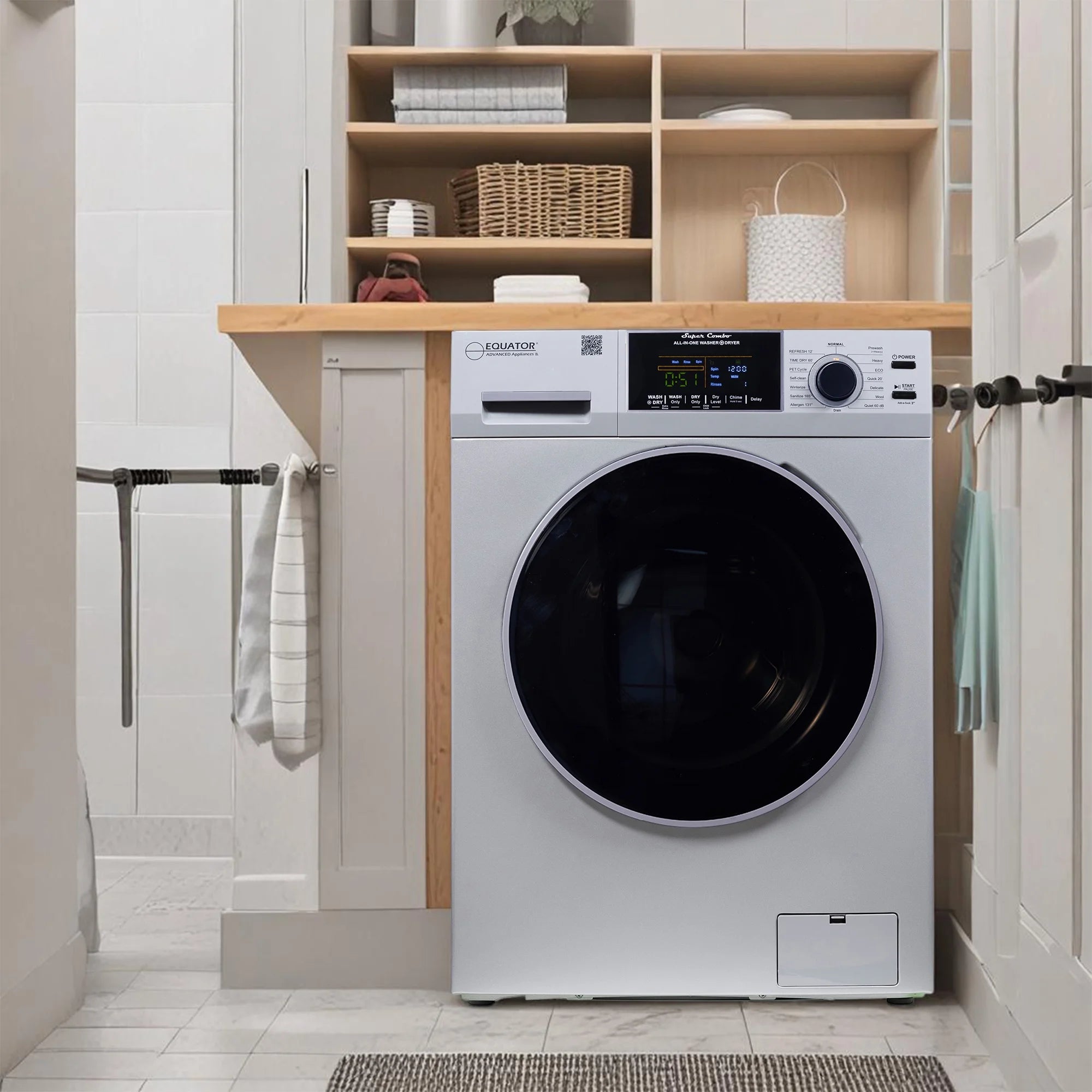Equator Advanced Appliances All-in-One 4600 Ventless/Vented Washer Dryer with Pet Cycle, 1.62 cu. ft., 15 lb Capacity, 110V -Silver