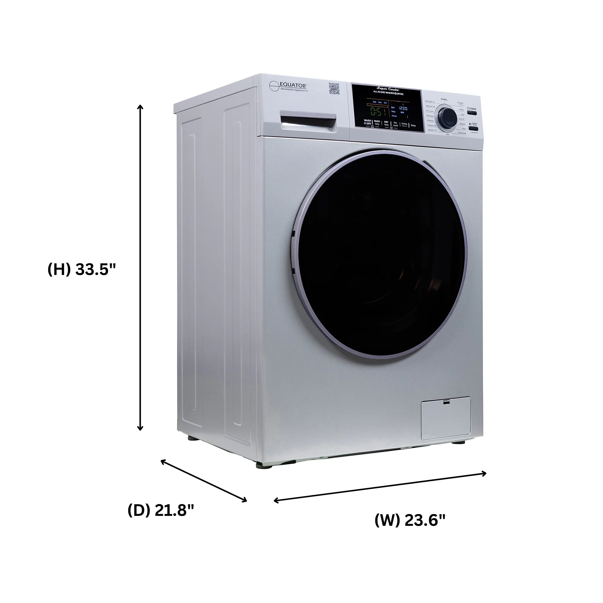 Equator Advanced Appliances All-in-One 4600 Ventless/Vented Washer Dryer with Pet Cycle, 1.62 cu. ft., 15 lb Capacity, 110V -Silver