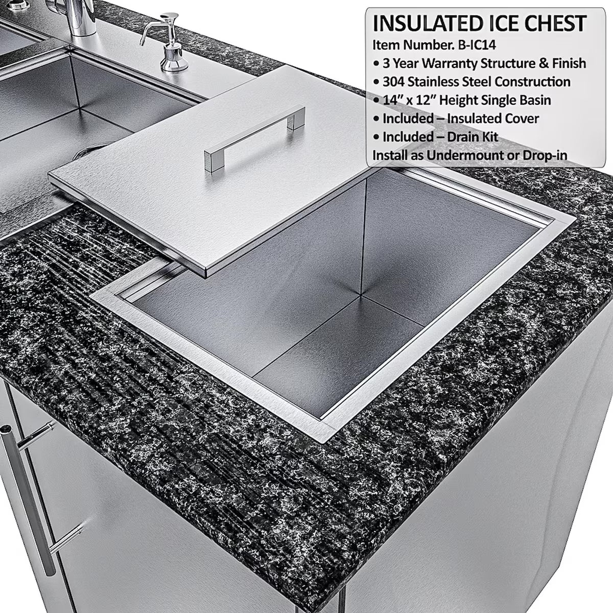 Sunstone Magnolia 10′ Stainless Steel Outdoor Kitchen Island Package with Grill, Side Burner, Refrigerator & Sink