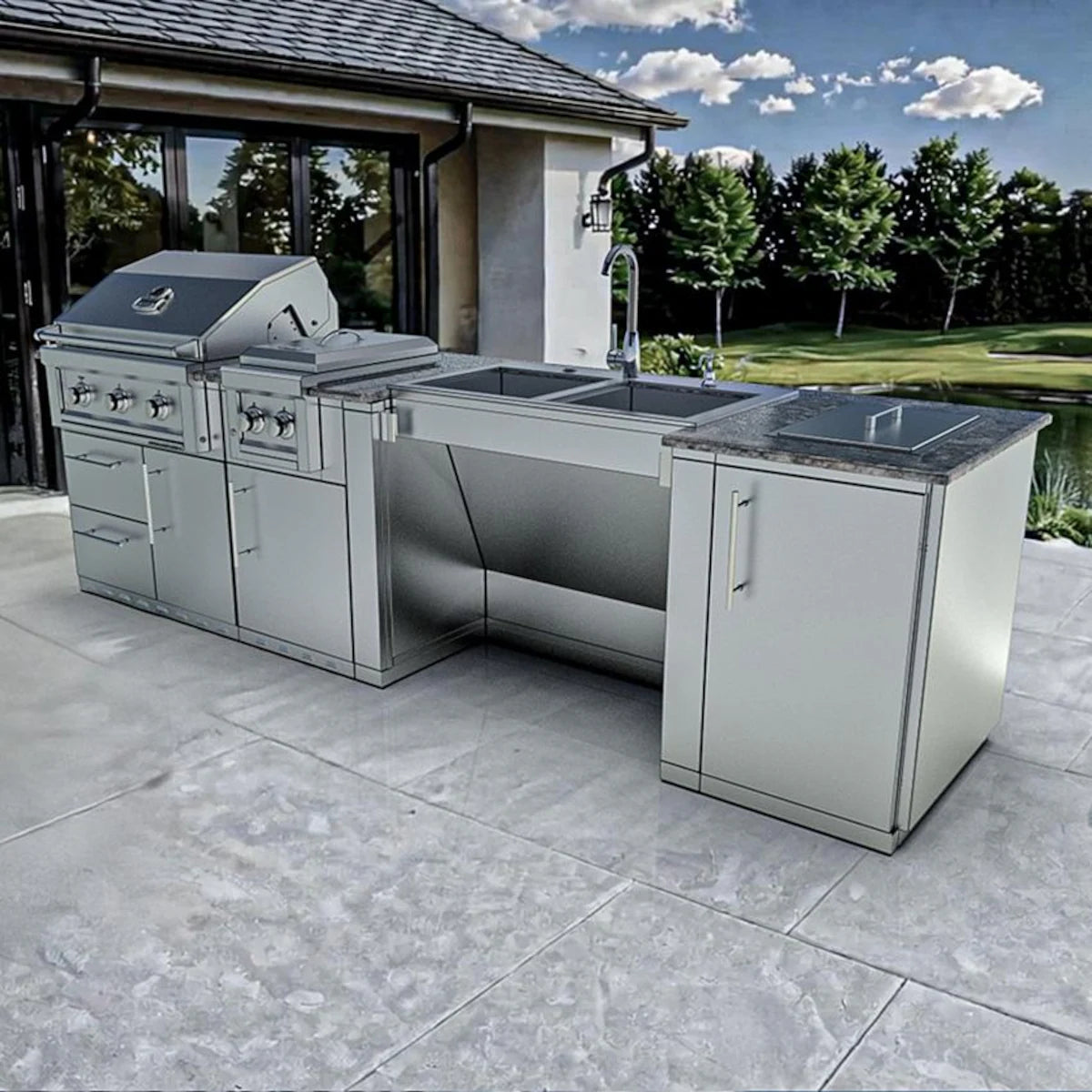 Sunstone Texas Tango 19′ Stainless Steel Outdoor Kitchen Island Package with Grill, Side Burner, Refrigerator & Sink (Copy)