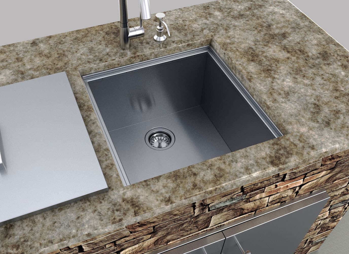 Sunstone Metal Products 20" x 20" Outdoor-Rated Stainless Steel Single-Bowl Sink – Dual Mount with Lid