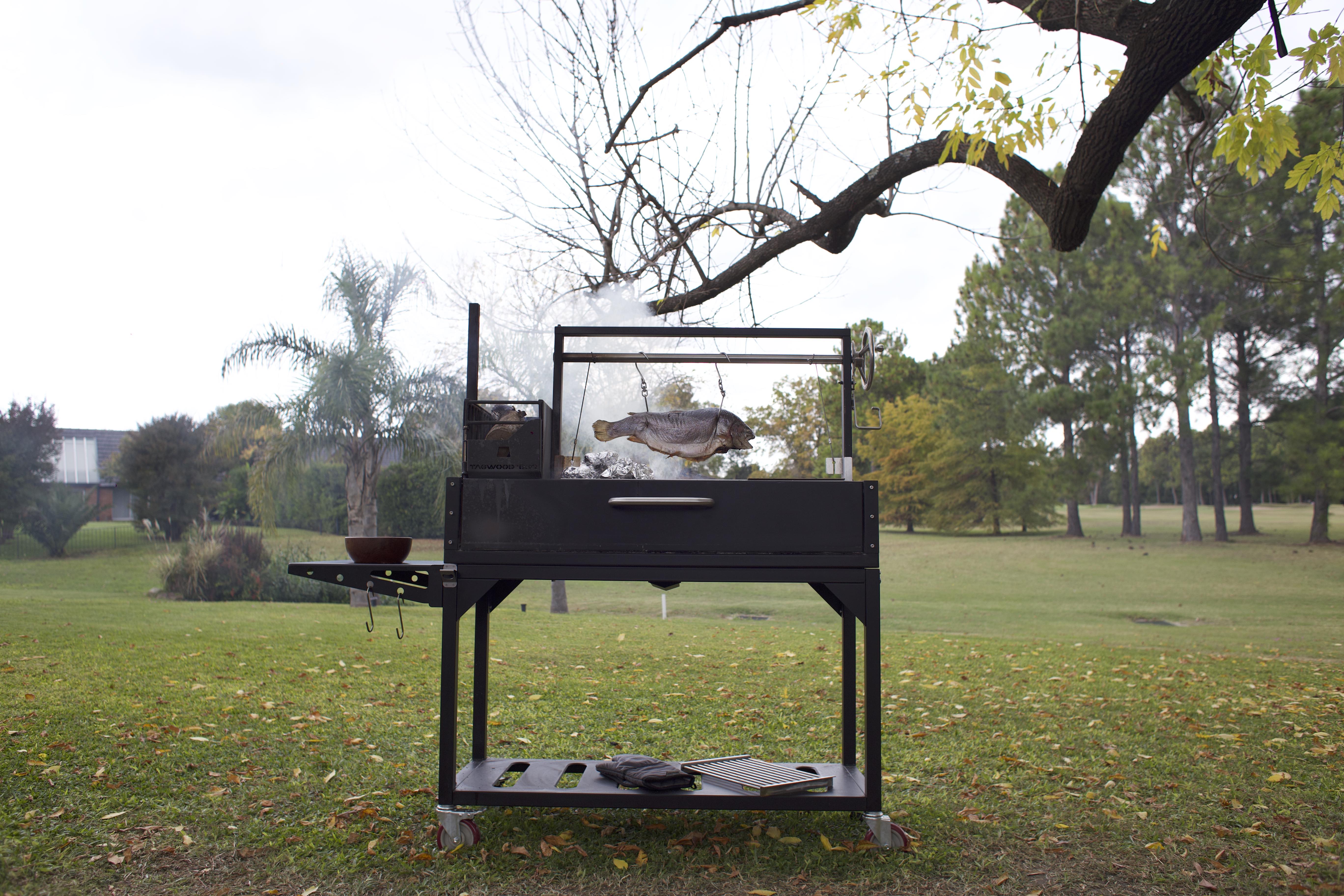 Tagwood BBQ03SI – Argentine Wood & Charcoal Grill (Black Finish) Partially Built