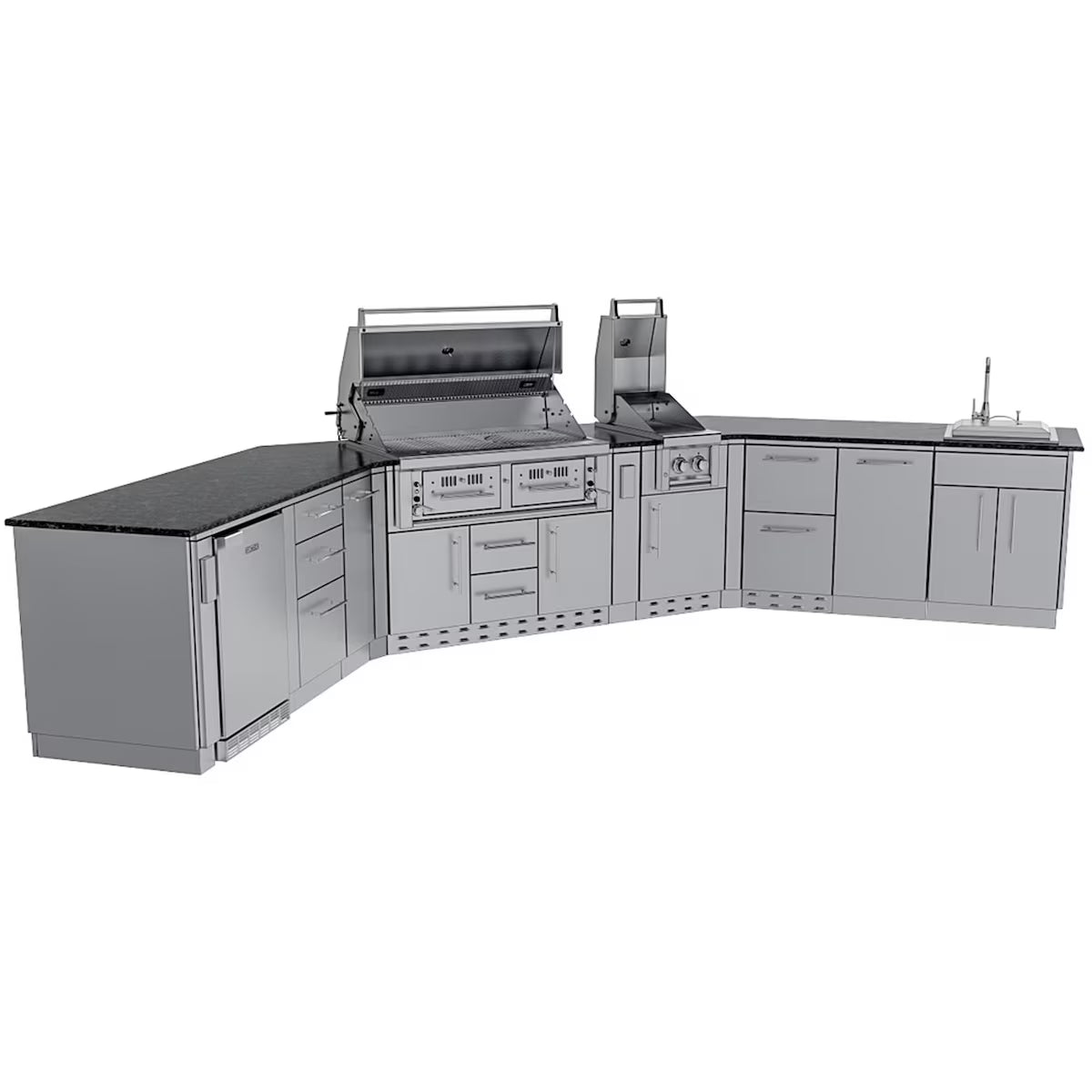 Sunstone Big Tex 21-Ft Stainless Steel Outdoor Kitchen Island Package with Grill, Side Burner, Refrigerator & Sink
