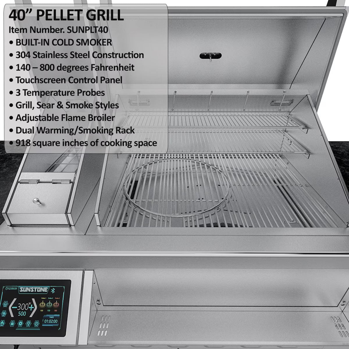 Sunstone Cypress 11′6″ Stainless Steel Outdoor Kitchen Island Package with Grill, Burner, Refrigerator & Sink