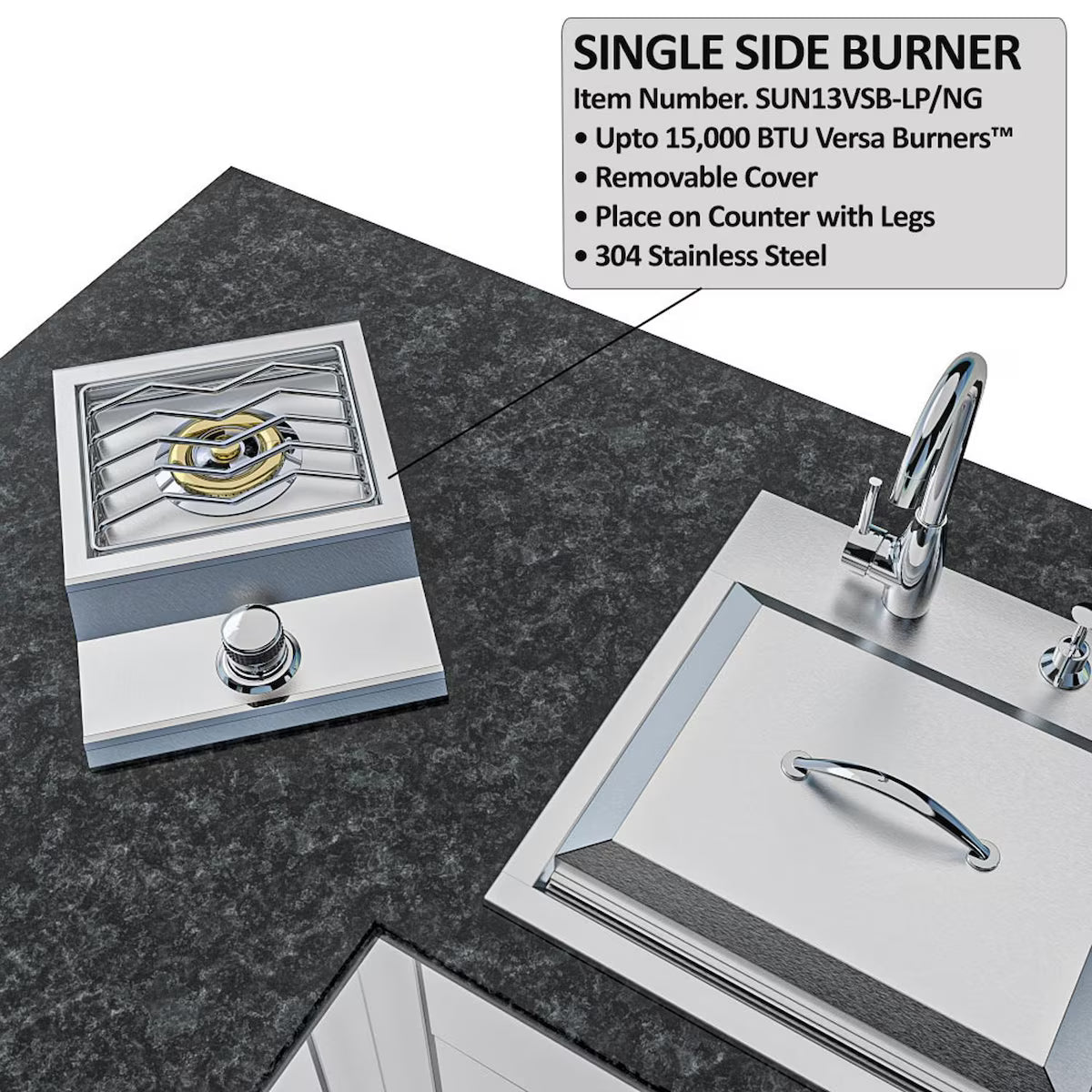 Sunstone Texas Tango 19′ Stainless Steel Outdoor Kitchen Island Package with Grill, Side Burner, Refrigerator & Sink